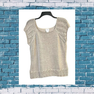 C.L.C Beige Kahki Top w Crocheted Sleeves Women Large